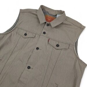 Levi Strauss Co Mens Denim Trucker Vest Mens 2XL Tan Brown Distressed Biker